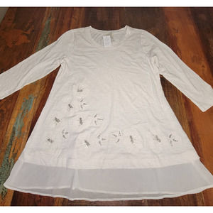 Logo by Lori Goldstein Slub Knit White/Cream Embellished Top - Sz M